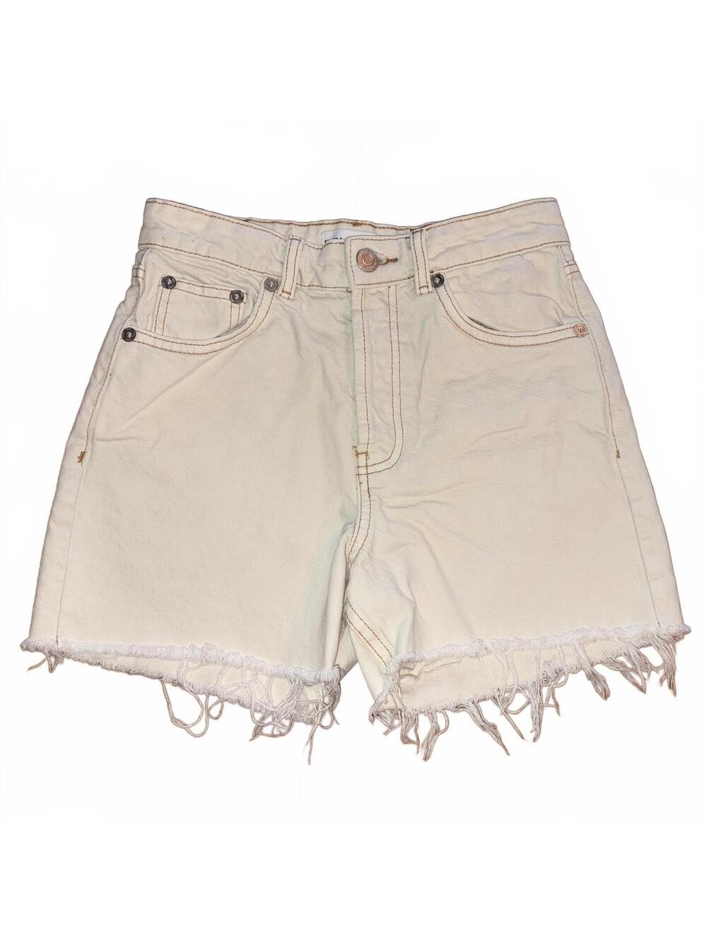 Zara White Denim Frayed Hem Shorts Women's Size 2 Button Fly High Rise Summer